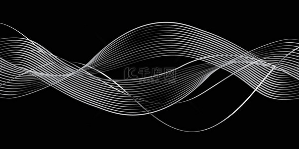 Abstract black background and gray wavy lines. Vector Illustration