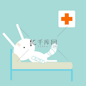 医院背景卡通背景图片_生病的小兔子