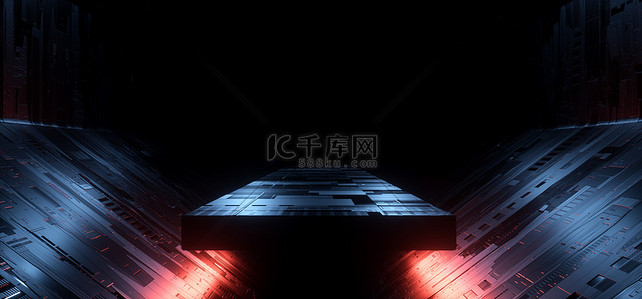 red背景图片_Sci Fi Alien stage Podium Futuristic Showcase Showroom Platform Corridor Garage Motherboard Chip Schematic Texture Realistic Glowing Blue Red Vibrant Dark Background 3D渲染示例