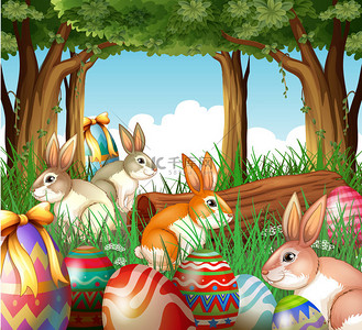 一群兔子和复活节彩蛋