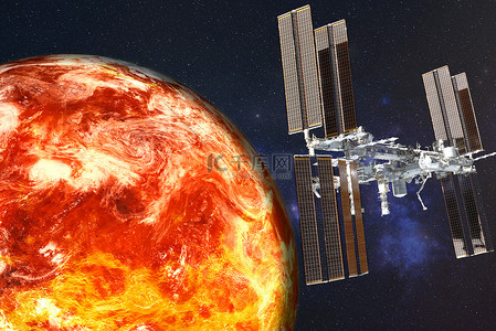 拍一拍背景图片_高度详细的小说红色表面行星,大气靠近空间站.埃利地球行星。美国航天局提供的这一图像的要素.