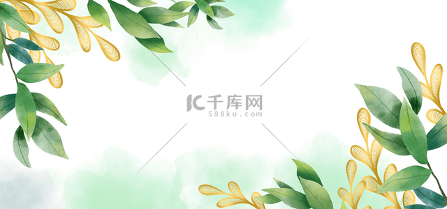 装饰元素卡通背景图片_卡通树叶轮廓金色线稿植物背景
