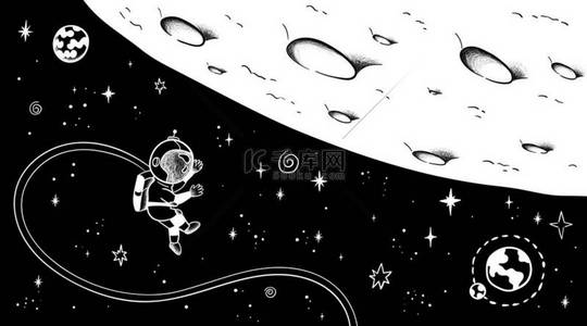 卡通的宇宙背景图片_手工绘制的空间横幅模板。用卡通火箭、行星、恒星来说明空间矢量。你设计的宇宙