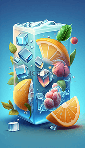 果汁立体背景图片_夏季3D立体果汁