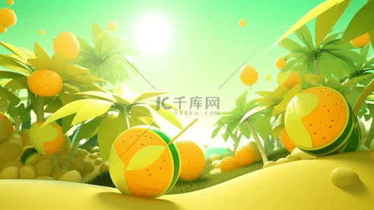 3D夏天夏季水果景色背景