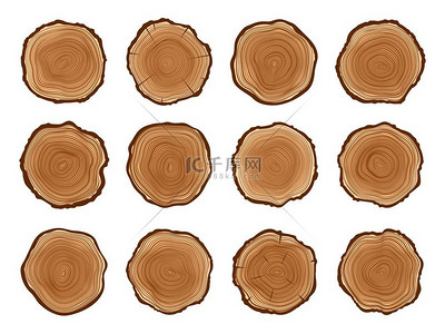 树干带年轮的木刻树桩带年轮矢量切片的原木切片树干横截面具有年轮图案森林树桩切割树干带年轮的木刻树桩