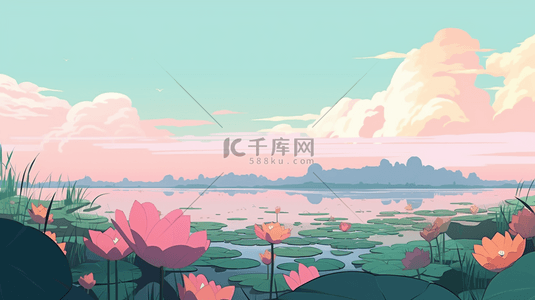 夏至夏季背景图片_夏季荷花盛开的池塘大场景