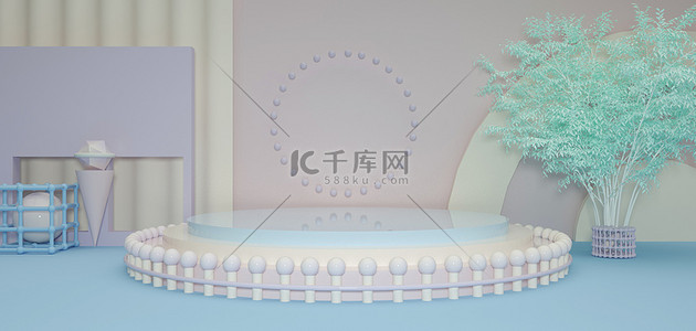 c4d展台蓝色背景图片_电商几何蓝色清新展台