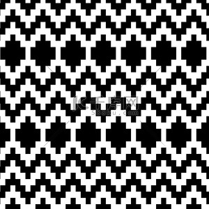 黑色和白色，向量中的族裔几何抽象无缝图案