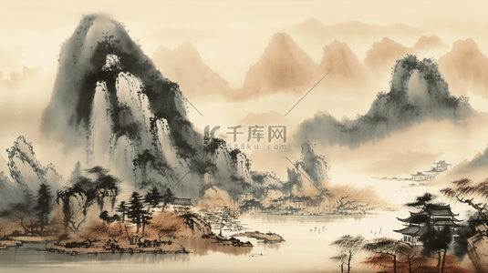 中国风远山水墨风景