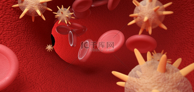 c4d医疗背景图片_病毒c4d病毒入侵血细胞
