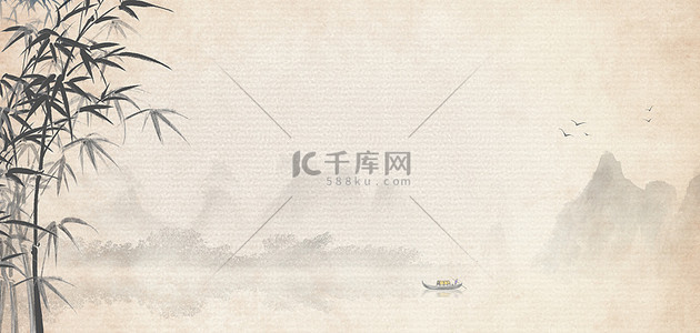 中国复古背景图片_中国风山水竹子黄色复古海报背景