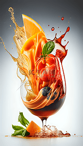 果汁立体背景图片_果汁飞溅水果饮料彩色立体