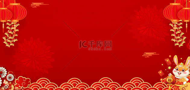 春节红色创意背景图片_兔年鞭炮红色创意背景