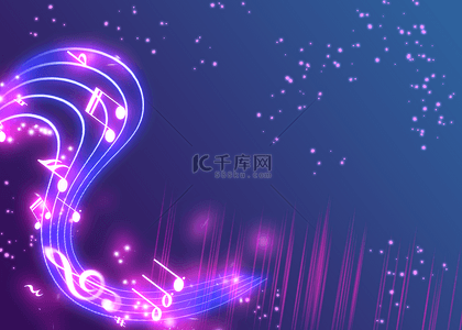 紫色背景音乐背景图片_音符五线谱简约抽象光效光点背景