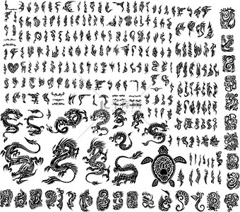 兰花纹身小背景图片_标志性的龙纹身部落矢量集