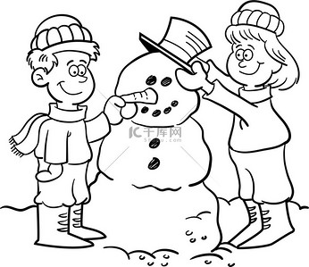 女孩雪人背景图片_孩子们建立一个雪人