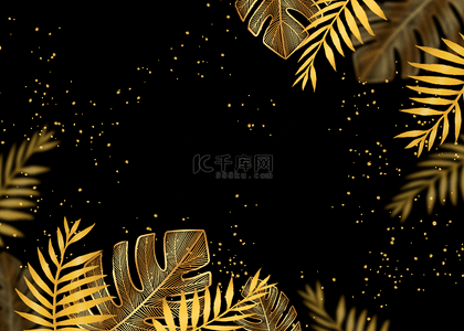 水彩婚礼花环背景图片_明亮星点夜空金色线稿植物背景
