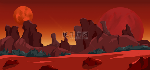 游戏岩石背景图片_火星卡通山脉岩石背景