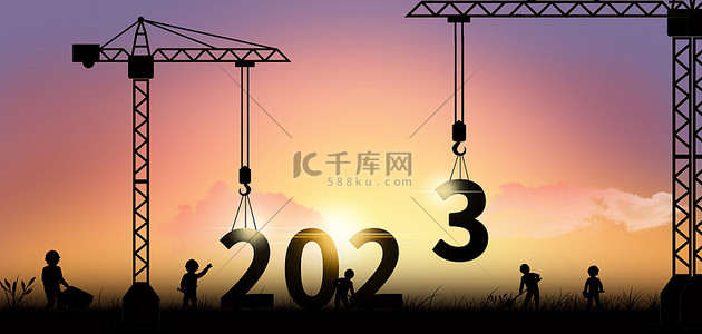 2023金色背景图片_2023塔吊金色简约新年施工海报背景