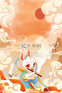 喜庆兔子背景图片_兔年古风兔子中国风复古国风喜庆新年
