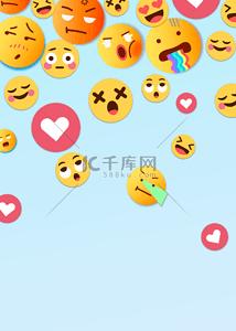 萌萌的卡通脸背景图片_emoji表情卡通蓝色社媒背景