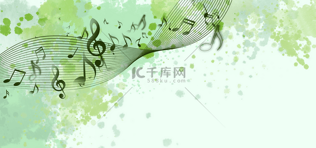 绿色音乐符号背景图片_音符抽象绿色涂鸦水彩背景