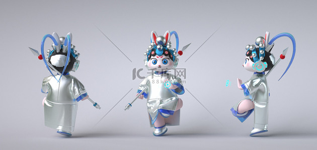 ip3d背景图片_3D角色国风兔子IP