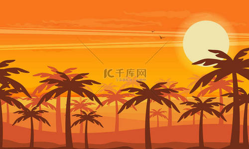 棕榈背景图片_五颜六色的背景与棕榈剪影和明亮的太阳