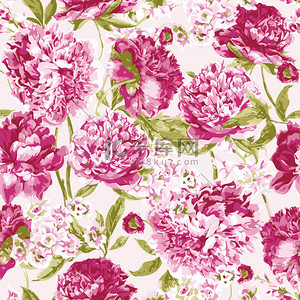 粉色牡丹花背景图片_无缝模式与粉色牡丹花矢量图