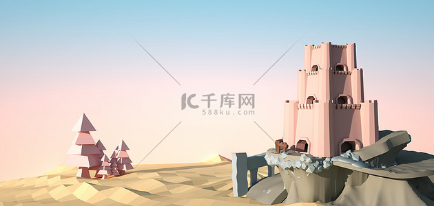 卡通房子建筑背景图片_建筑c4d卡通山地建筑场景