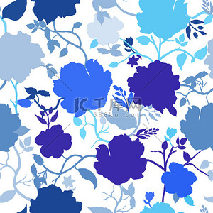 抽象无缝背景图片_抽象无缝图案与手绘孤立的蓝色花