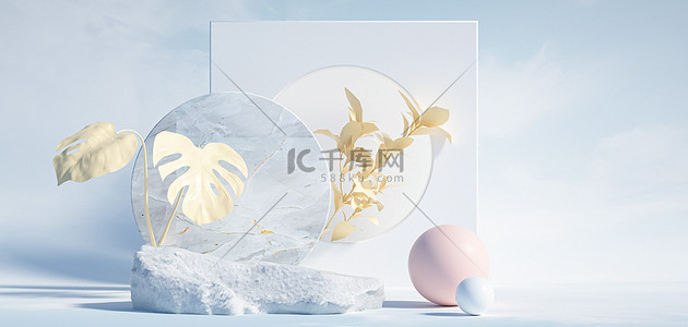 11几何背景图片_3D几何电商展台白色C4D立体海报