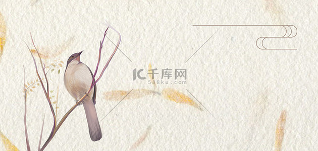 中国风矢量图背景图片_工笔风花鸟暖色国风工笔海报