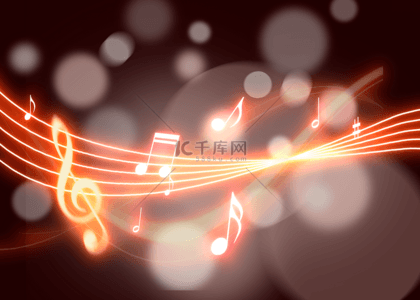 古典音乐元素背景图片_红色光效乐谱音符
