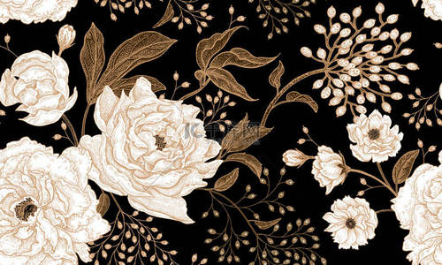 白summer背景图片_Floral vintage seamless pattern.