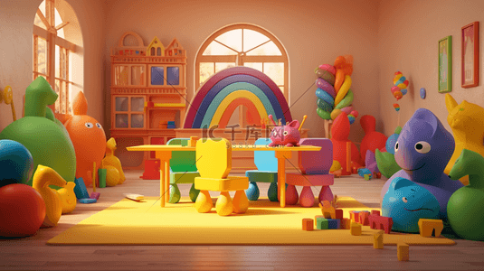 幼儿园教室卡通背景图片_彩色3D立体幼儿园