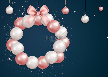 卡通红色喜庆背景图片_圣诞节质感垂吊彩球圆环装饰背景