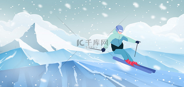 滑雪场kv背景图片_北京冬季运动会雪花滑雪浅蓝色简约卡通冬天