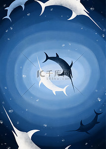 遨游天空的鲸鱼背景图片_海洋生物遨游渐变水彩深邃蓝色背景