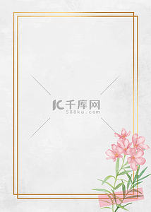 婚礼复古边框背景图片_花卉金线边框粉色花朵装饰背景