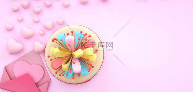 粉色生日蛋糕背景图片_生日c4d粉色生日蛋糕背景