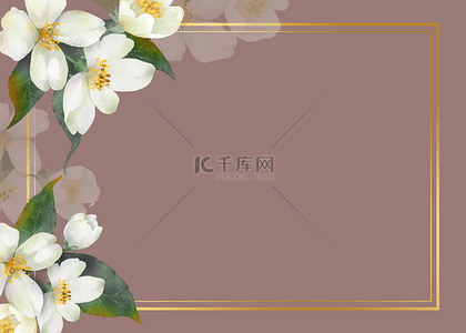 热带花卉背景背景图片_花卉金色外框花朵图案背景