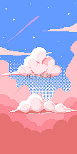 云装饰背景图片_天空自然像素风格粉色手机壁纸背景