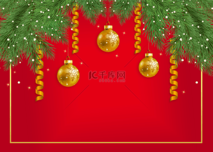 圣诞节2022年背景图片_圣诞节金色装饰红色背景