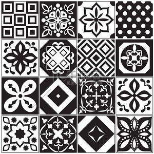 老式黑白传统陶瓷地砖花纹矢量采集