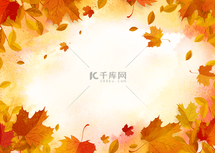 水彩猫咪背景图片_树叶秋季水彩手绘叶片边框背景