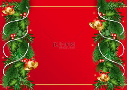 绿色圣诞树背景图片_圣诞节铃铛红色背景