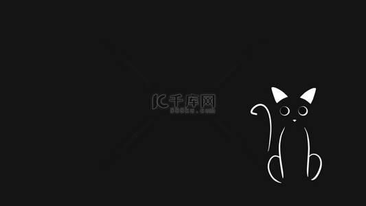 黑色电脑壁纸背景图片_抽象白色猫咪黑色底色猫咪背景