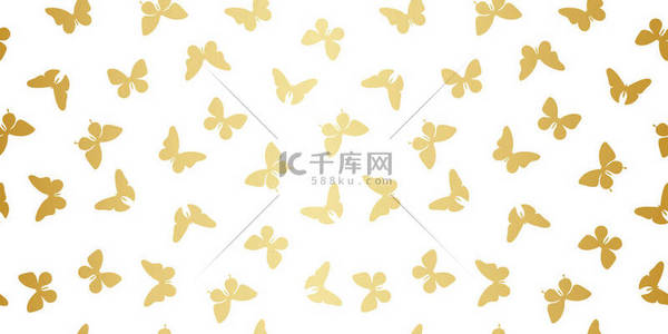 随意张贴背景图片_金色蝴蝶无缝重复图案设计，金色和白色背景，蝴蝶轮廓，随意蝴蝶.